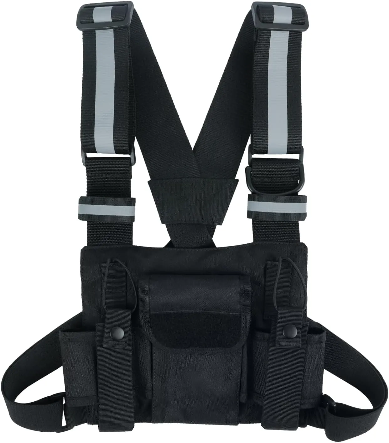 KUNN Radio Harness with Reflective Straps, Micro Rig Harness Chest Pack Tactical Vest Radio Holster Bag