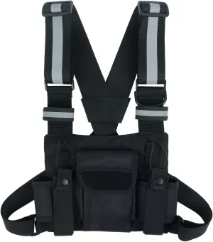 KUNN Radio Harness with Reflective Straps, Micro Rig Harness Chest Pack Tactical Vest Radio Holster Bag
