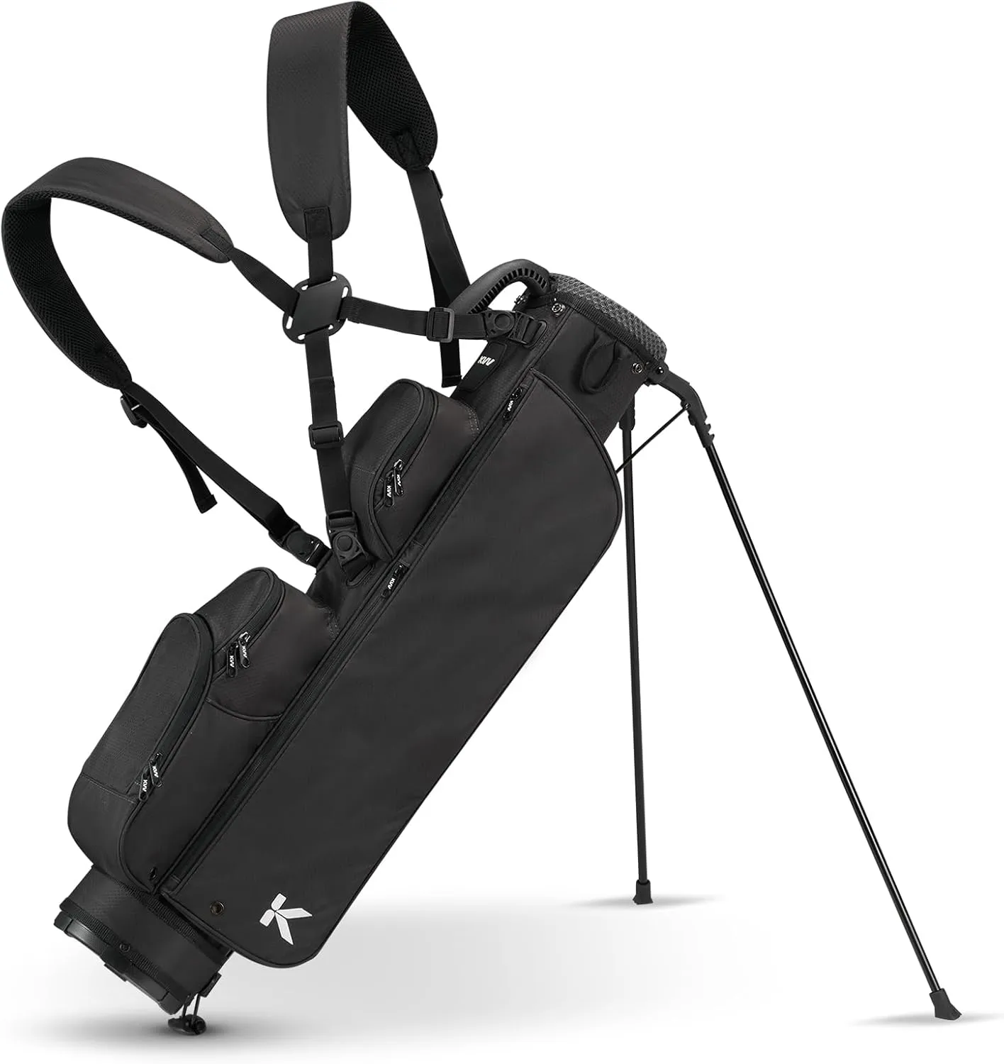 KVV Lightweight Pitch and Putt Golf Bag with Stand, Adjustable Dual Straps, Golf Stand Bag for Extra Storage in a Smaller Size(Black)