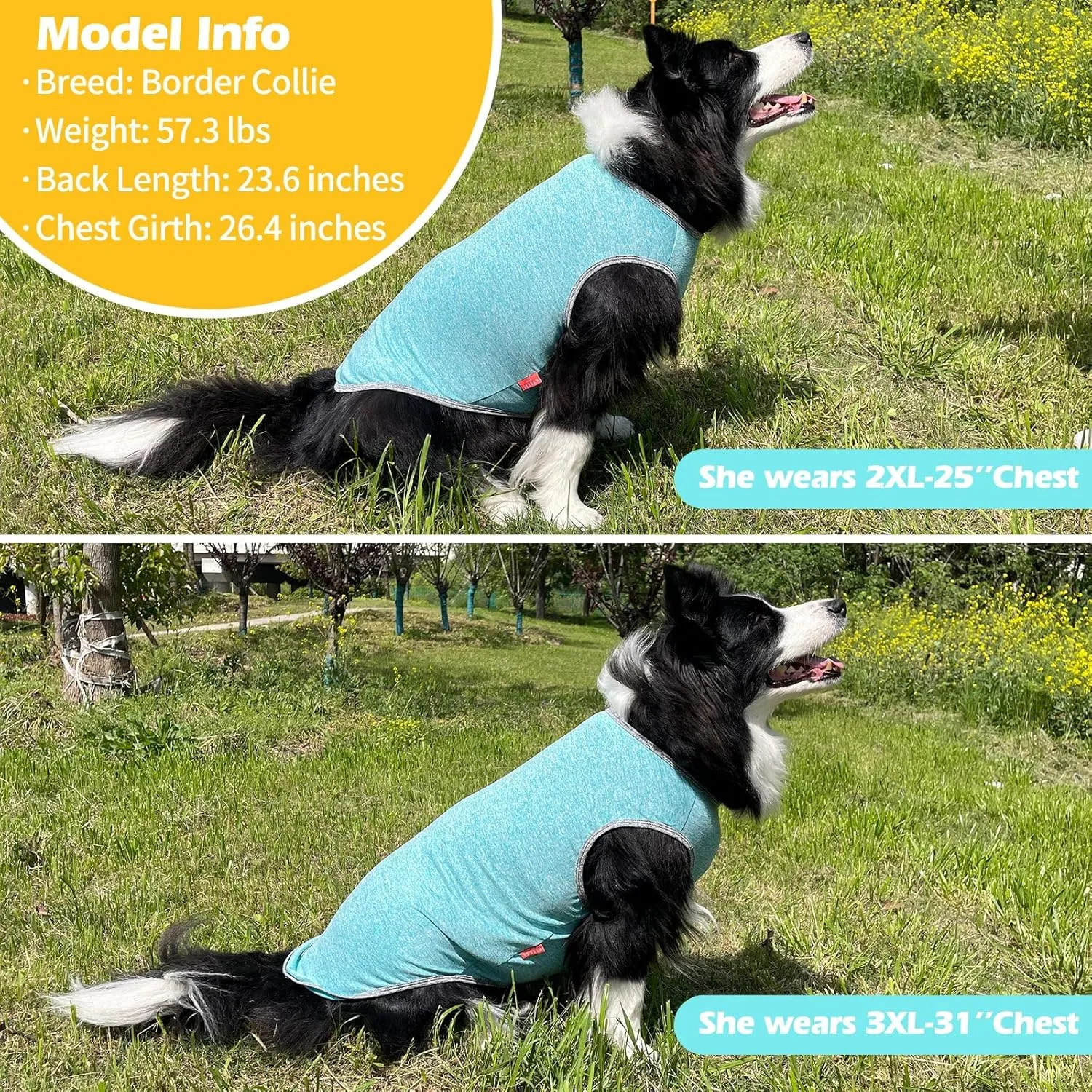 KYEESE 2 Pack Dog Shirts for Large Dogs Quick Dry Breathable Stretchy Sun Protection Pet T-Shirts with Reflective Label Tank Top Sleeveless Vest Dog Clothes, Grey Blue, 3XL