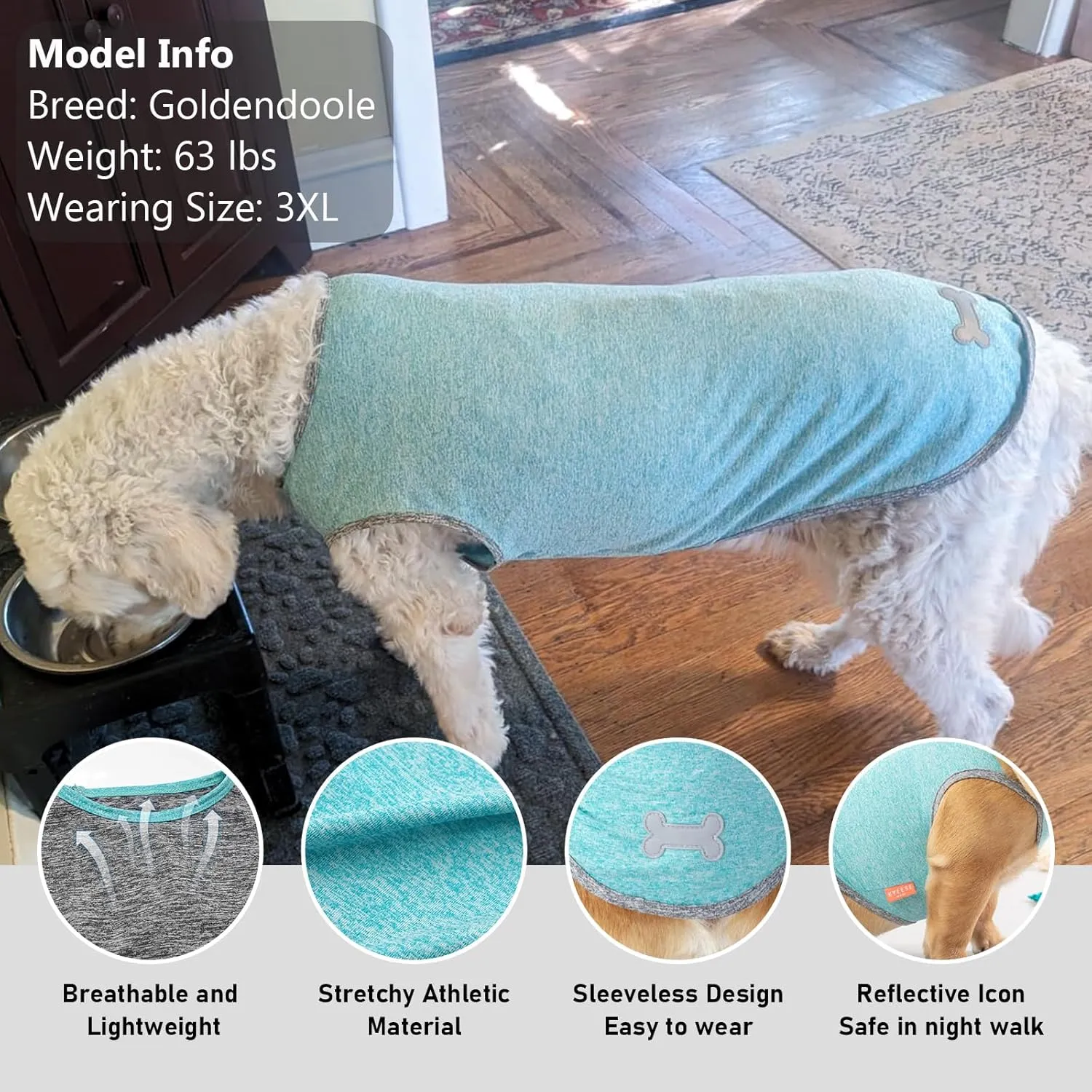 KYEESE 2 Pack Dog Shirts for Large Dogs Quick Dry Breathable Stretchy Sun Protection Pet T-Shirts with Reflective Label Tank Top Sleeveless Vest Dog Clothes, Grey Blue, 3XL