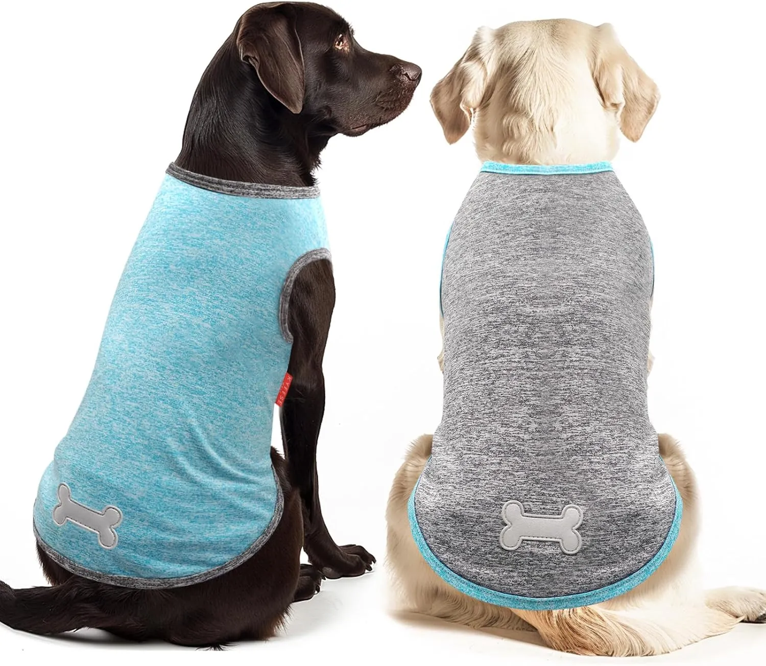 KYEESE 2 Pack Dog Shirts for Large Dogs Quick Dry Breathable Stretchy Sun Protection Pet T-Shirts with Reflective Label Tank Top Sleeveless Vest Dog Clothes, Grey Blue, 3XL
