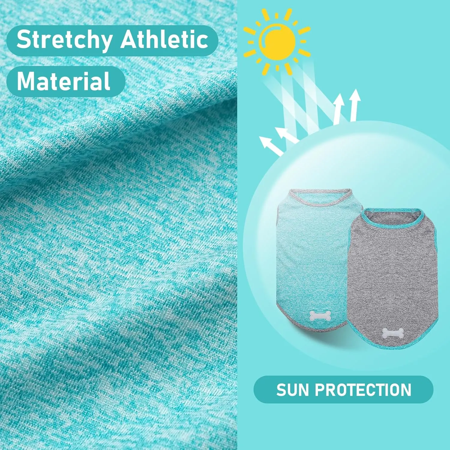 KYEESE 2 Pack Dog Shirts for Large Dogs Quick Dry Breathable Stretchy Sun Protection Pet T-Shirts with Reflective Label Tank Top Sleeveless Vest Dog Clothes, Grey Blue, 3XL