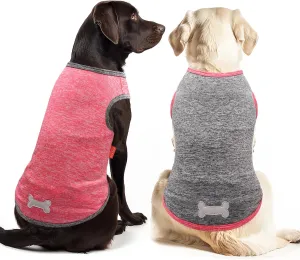 KYEESE 2 Pack Dog Shirts for Large Dogs Quick Dry Soft Stretchy Dog T-Shirts with Reflective Label Tank Top Sleeveless Vest Sun Protection Pet Clothes, Coral Red Grey, 3XL