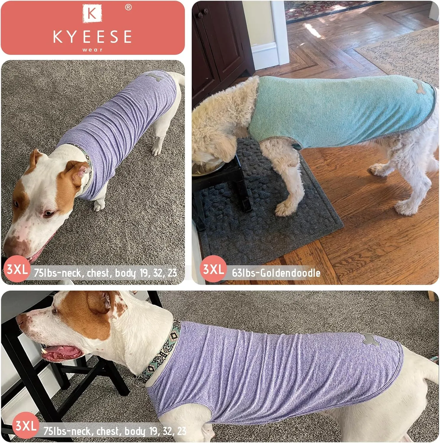 KYEESE 2 Pack Dog Shirts for Large Dogs Quick Dry Soft Stretchy Dog T-Shirts with Reflective Label Tank Top Sleeveless Vest Sun Protection Pet Clothes, Coral Red Grey, 3XL