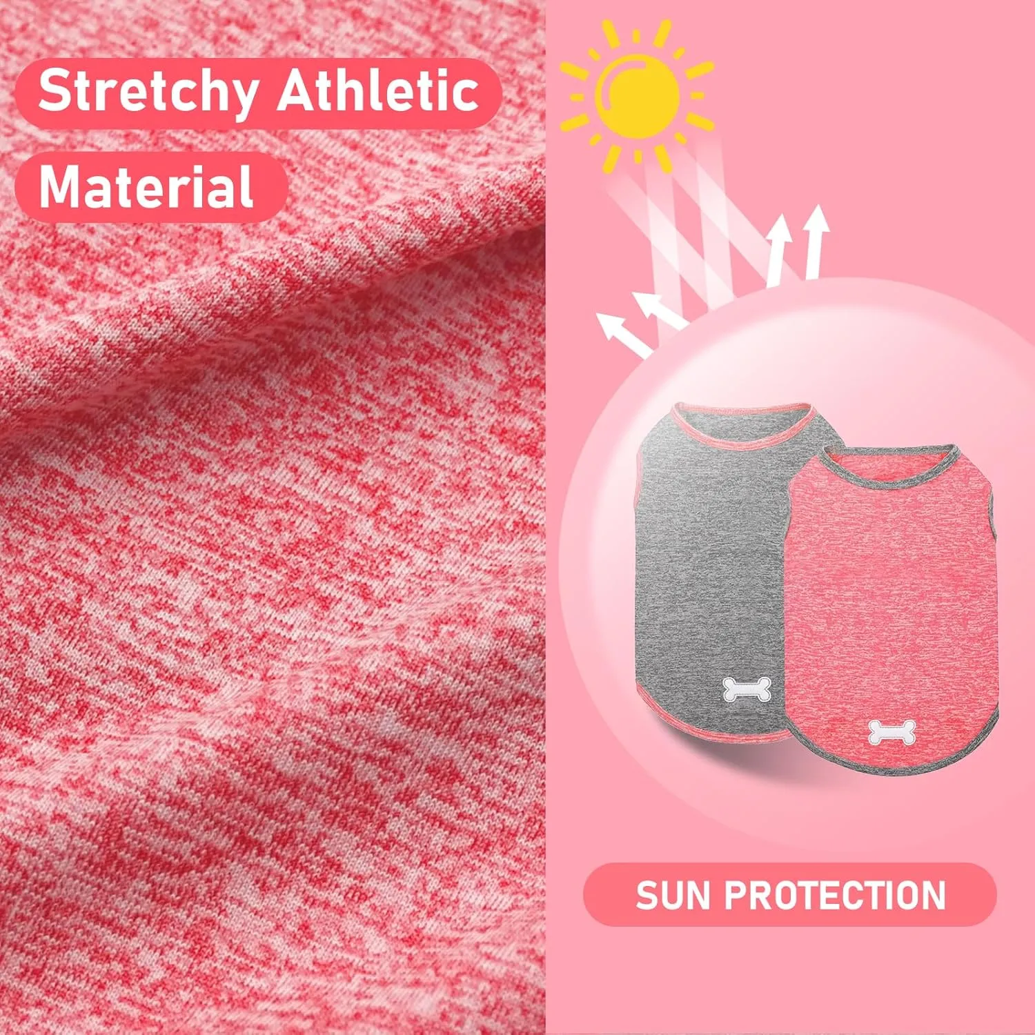 KYEESE 2 Pack Dog Shirts for Large Dogs Quick Dry Soft Stretchy Dog T-Shirts with Reflective Label Tank Top Sleeveless Vest Sun Protection Pet Clothes, Coral Red Grey, 3XL