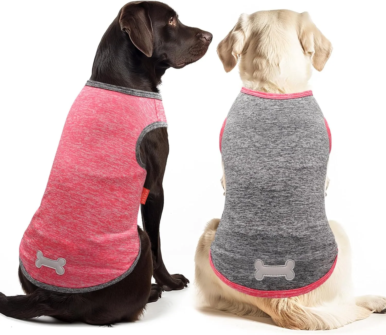 KYEESE 2 Pack Dog Shirts for Large Dogs Quick Dry Soft Stretchy Dog T-Shirts with Reflective Label Tank Top Sleeveless Vest Sun Protection Pet Clothes, Coral Red Grey, 3XL
