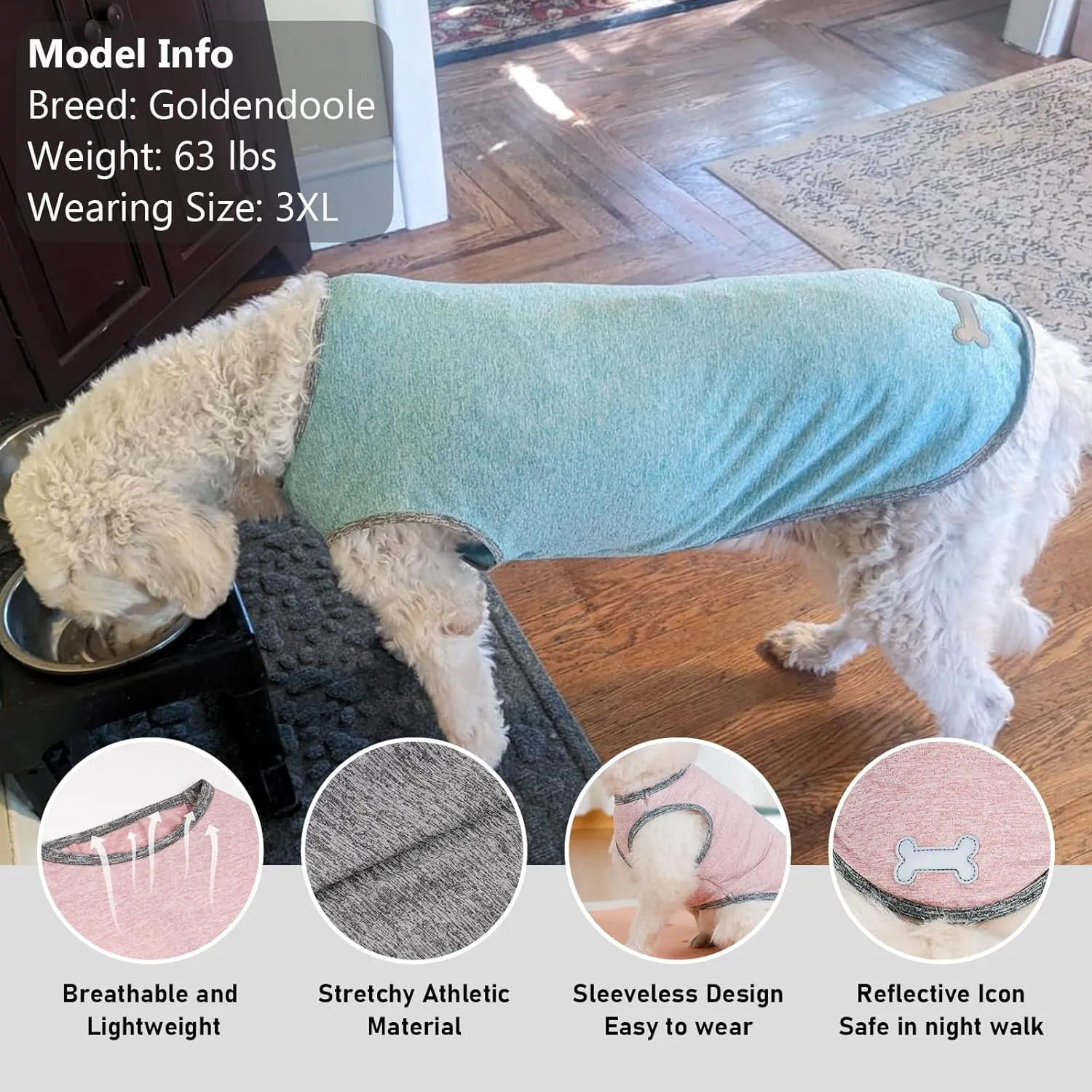 KYEESE 2Pack Dog Shirts Sun Protection Quick Dry Dog T Shirt Soft Tank Top with Reflective Label Stretchy Sleeveless Pet Vest Lightweight Pet Clothes, XXX-Large
