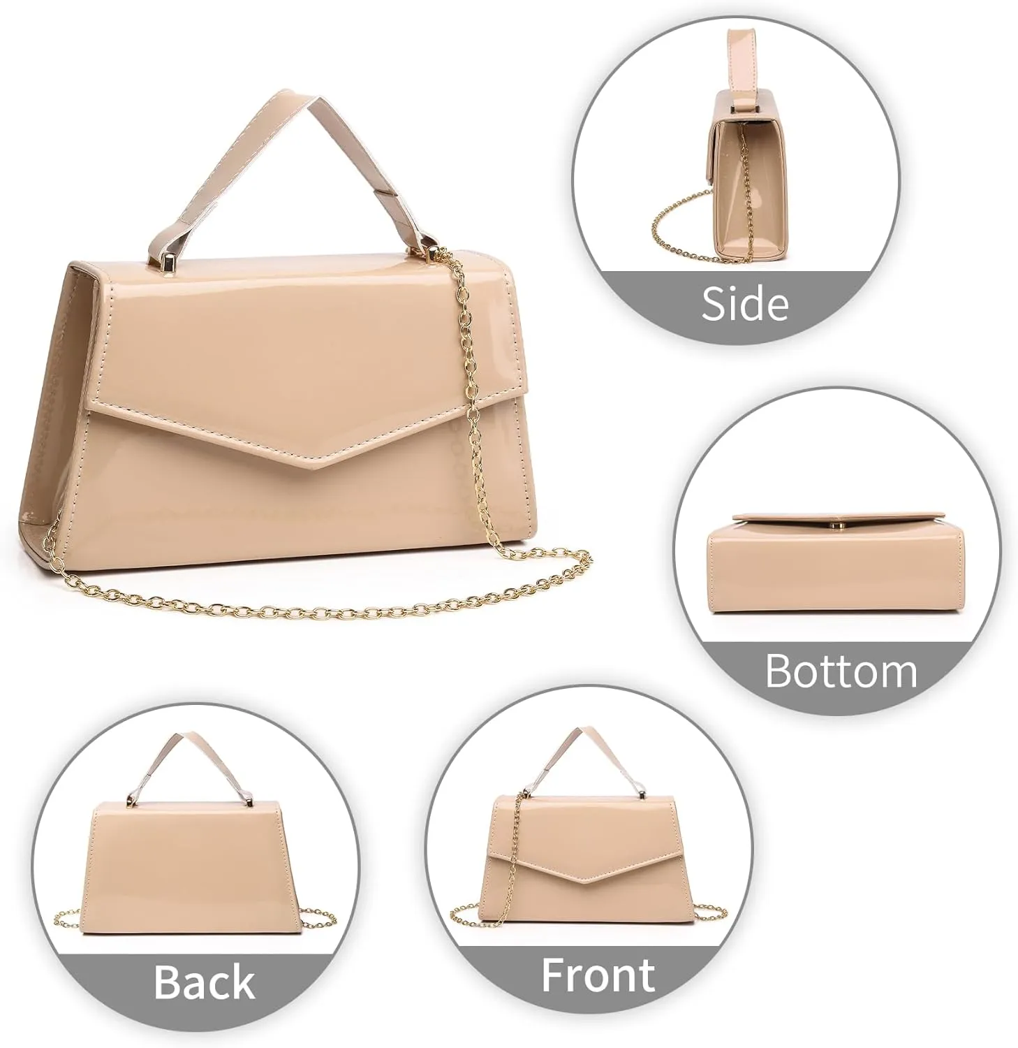 Labair Women's Evening Handbag Patent Leather Purse Wedding Party Bridal Handbag.