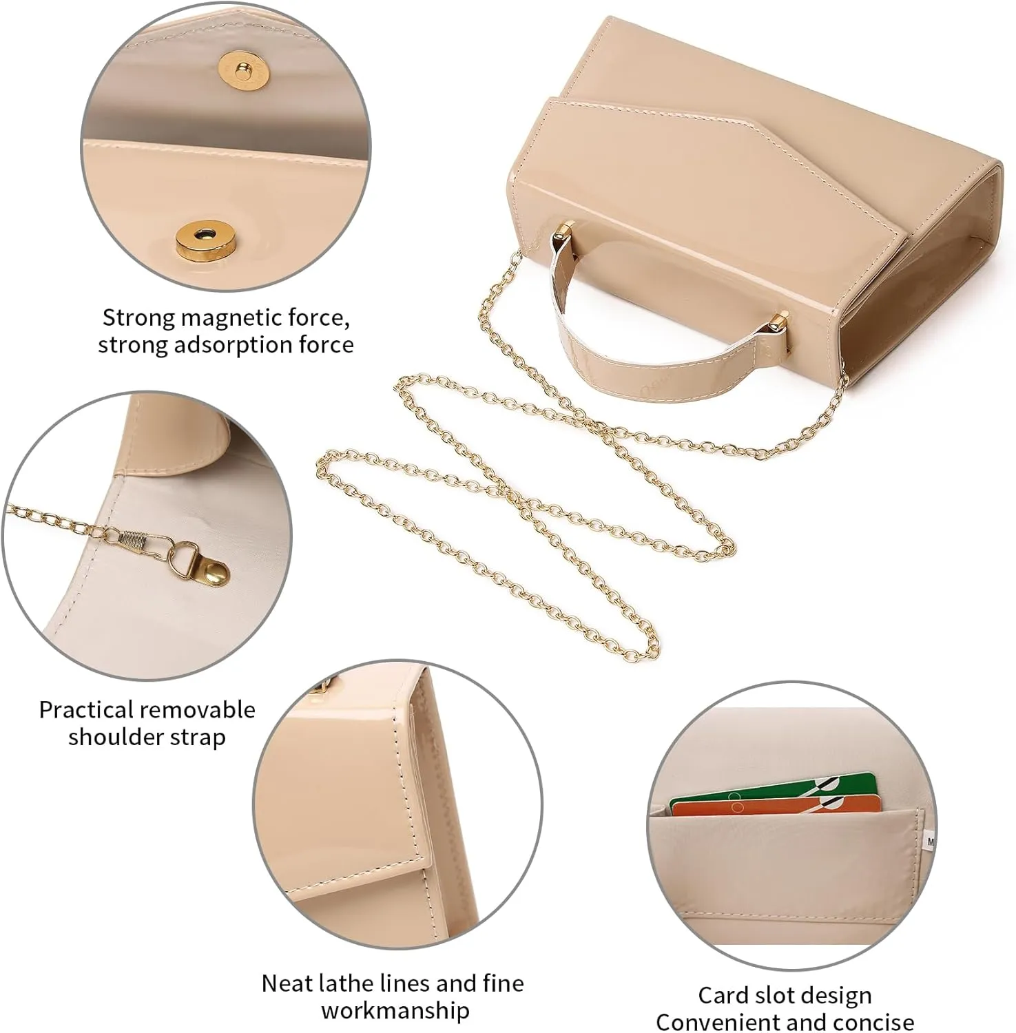 Labair Women's Evening Handbag Patent Leather Purse Wedding Party Bridal Handbag.