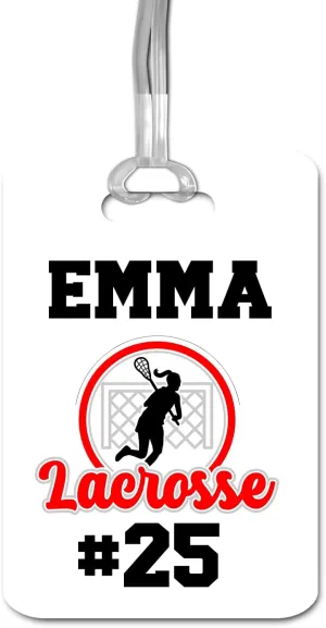 Lacrosse Gifts for Girls Team, Personalized Name Bag Tag, Teen Player Birthday Present Idea (Red)
