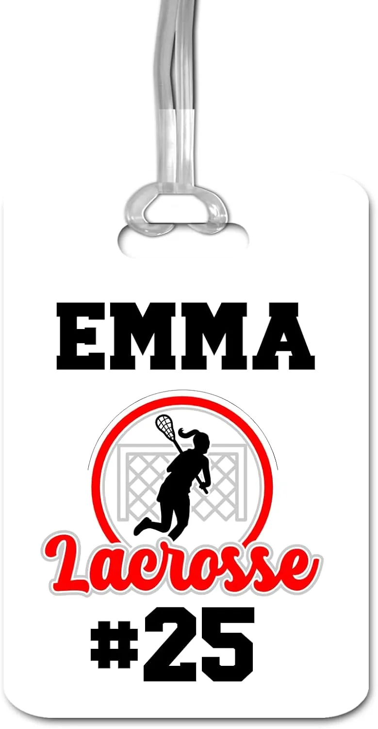 Lacrosse Gifts for Girls Team, Personalized Name Bag Tag, Teen Player Birthday Present Idea (Red)