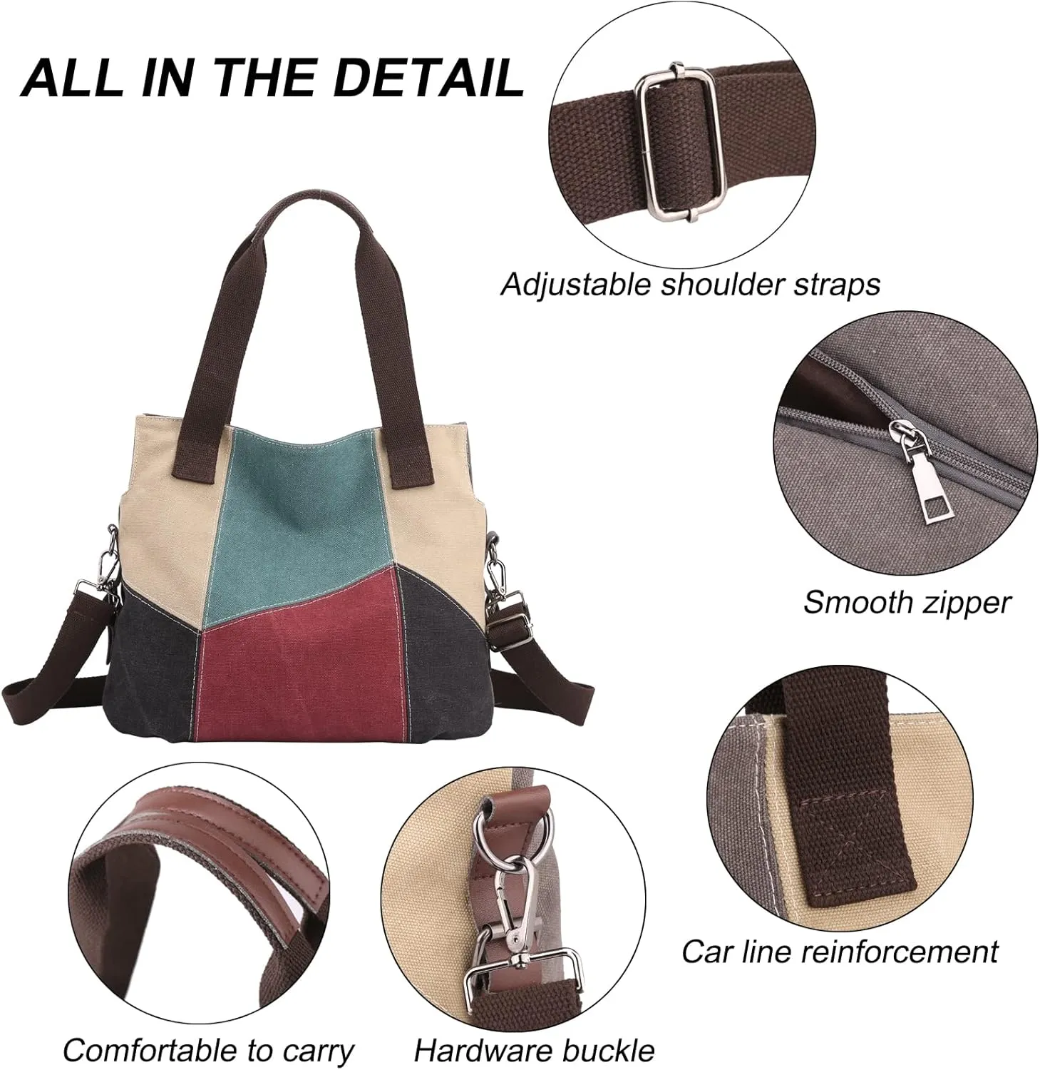 LAKE OF FIRE Women's Canvas Handbags Tote Purse for Work,Medium Casual Multi Pocket Crossbody Tote Bag with Shoulder Strap