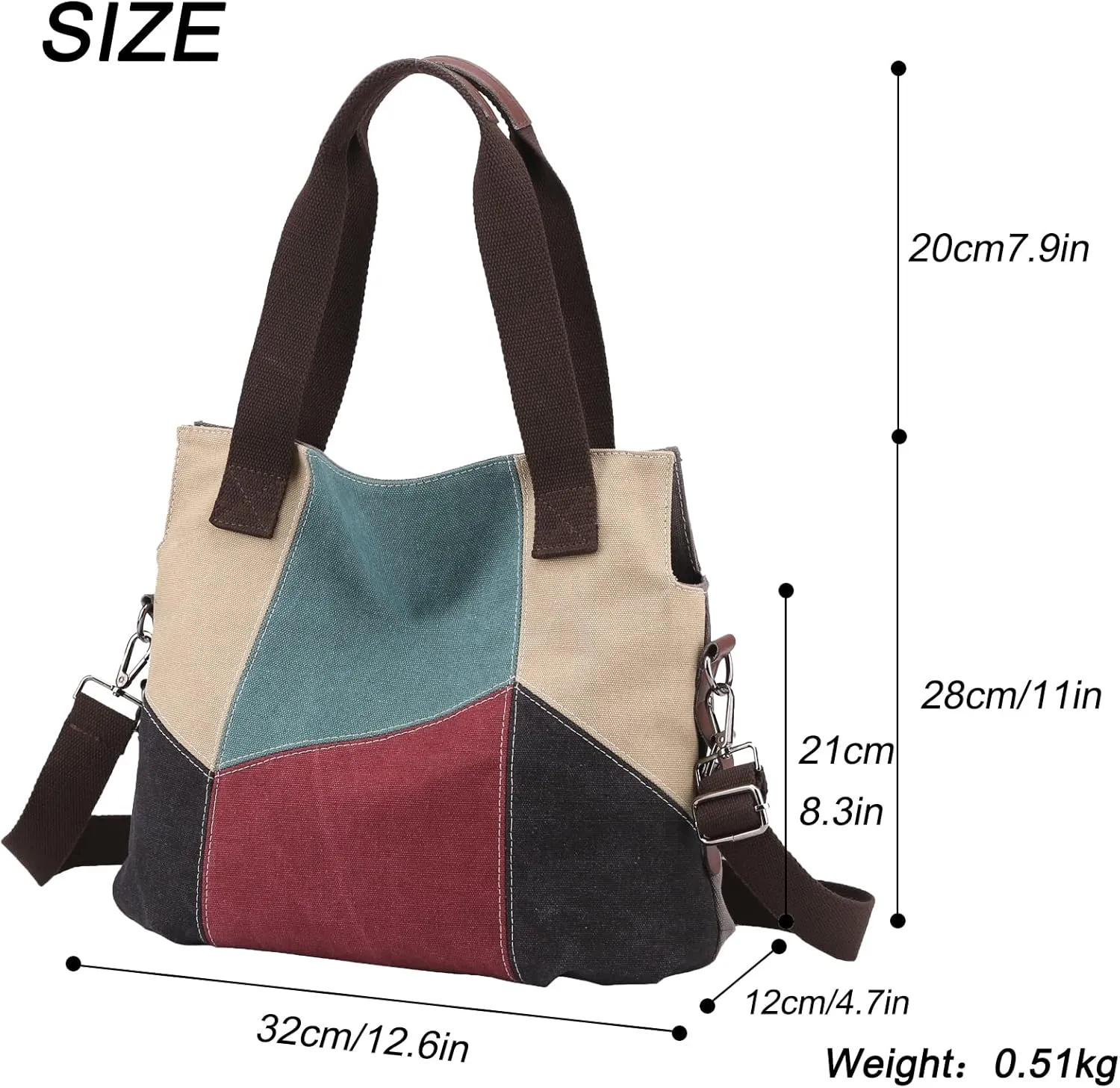 LAKE OF FIRE Women's Canvas Handbags Tote Purse for Work,Medium Casual Multi Pocket Crossbody Tote Bag with Shoulder Strap