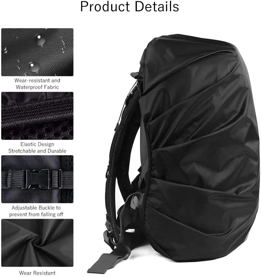 LAMA 2pcs Waterproof Rain Cover for Backpack, Reflective Rainproof Protector for Anti-dust and Anti-Theft M 30L-40L Black