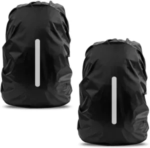 LAMA 2pcs Waterproof Rain Cover for Backpack, Reflective Rainproof Protector for Anti-dust and Anti-Theft M 30L-40L Black