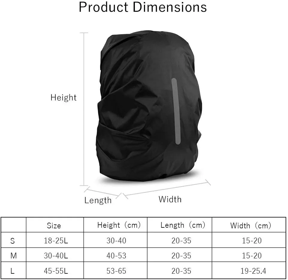 LAMA 2pcs Waterproof Rain Cover for Backpack, Reflective Rainproof Protector for Anti-dust and Anti-Theft M 30L-40L Black