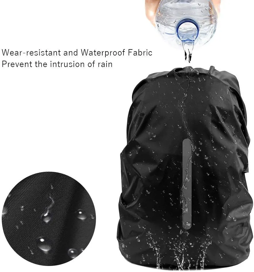 LAMA 2pcs Waterproof Rain Cover for Backpack, Reflective Rainproof Protector for Anti-dust and Anti-Theft M 30L-40L Black