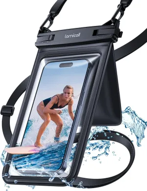 Lamicall Waterproof Phone Pouch Case - [Double Space] IPX8 Water Proof Cell Phone Dry Bag with Lanyard, Beach Cruise Ship Essentials for iPhone 16 15 14 13 Pro Max, Galaxy S25 S24, 4-7.5" Black