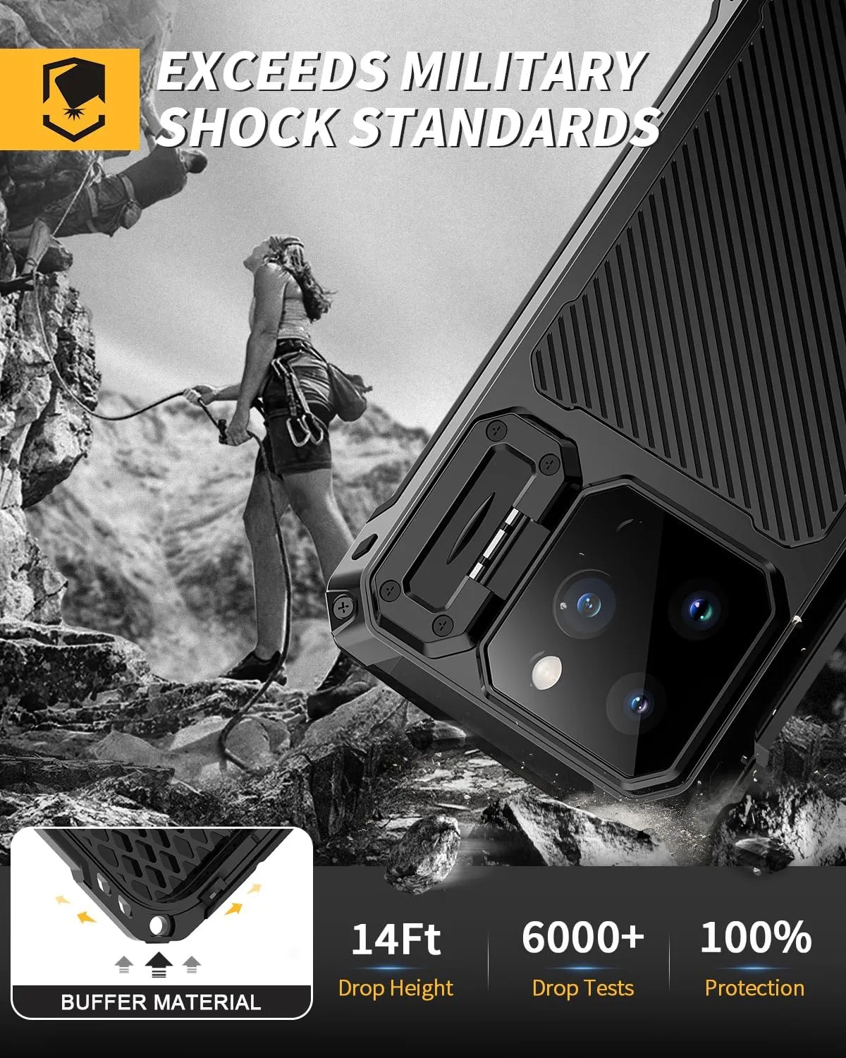 Lanhiem for iPhone 16 Pro Max Metal Case with Camera Cover & Stand [Compatible with MagSafe] [Built-in Kickstand] [Military-Grade Protection] Heavy Duty Rugged Magnetic Phone Case, Black