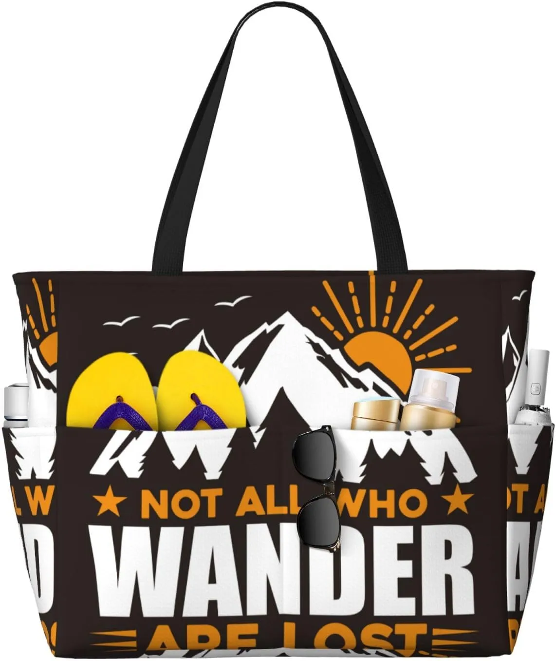 Large Beach Tote Bag for Women Extra Large Capacity Waterproof Sandproof Pool Bag Suitable for Swimming Pool Gym Groceries Travel - Not All Who Wander Are Lost4