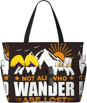 Large Beach Tote Bag for Women Extra Large Capacity Waterproof Sandproof Pool Bag Suitable for Swimming Pool Gym Groceries Travel - Not All Who Wander Are Lost4