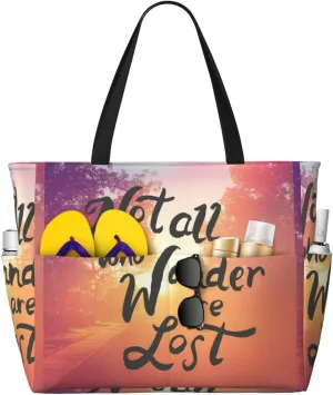 Large Beach Tote Bag for Women Extra Large Capacity Waterproof Sandproof Pool Bag Suitable for Swimming Pool Gym Groceries Travel - Not All Who Wander Are Lost