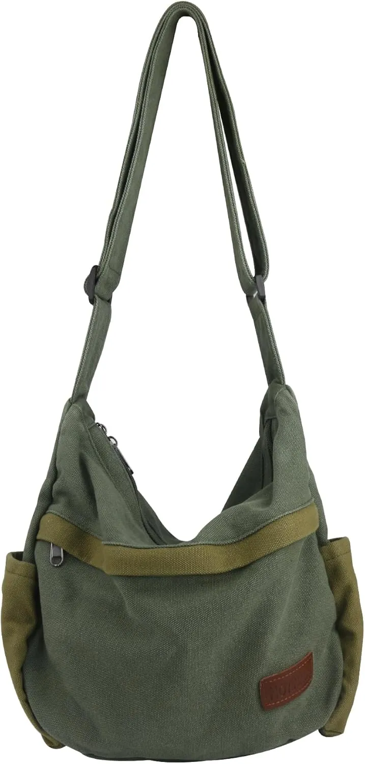 Large Canvas Messenger Bag with Multiple Pockets for Men and Women, Crossbody Shoulder Tote Hobo Laptop Bag