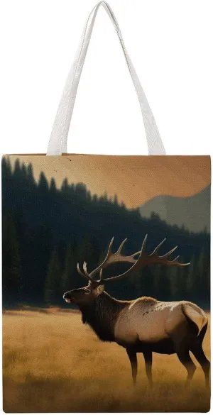 Large Canvas Shopping Bag,Elk in The Meadow Print Cotton Tote Bag,practical Large Capacity Tote Bag,ladies Tote Bag