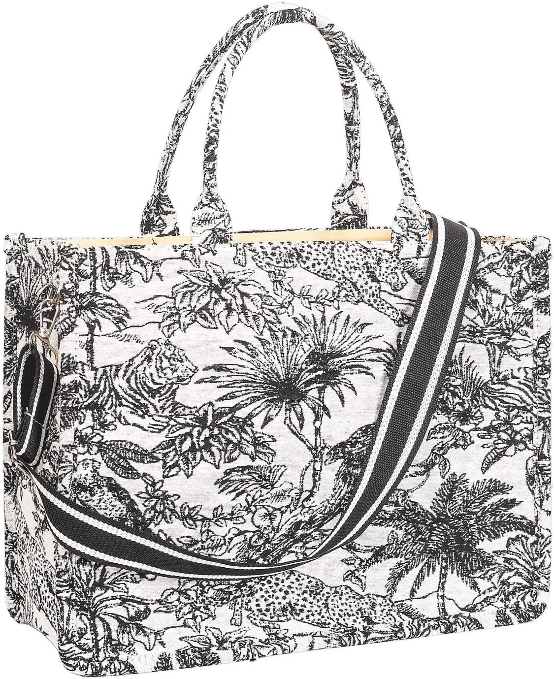 Large Canvas Tote Bag for Women, Flower Embroidered Handbag, Crossbody Retro Work Bag, Gift for Teacher