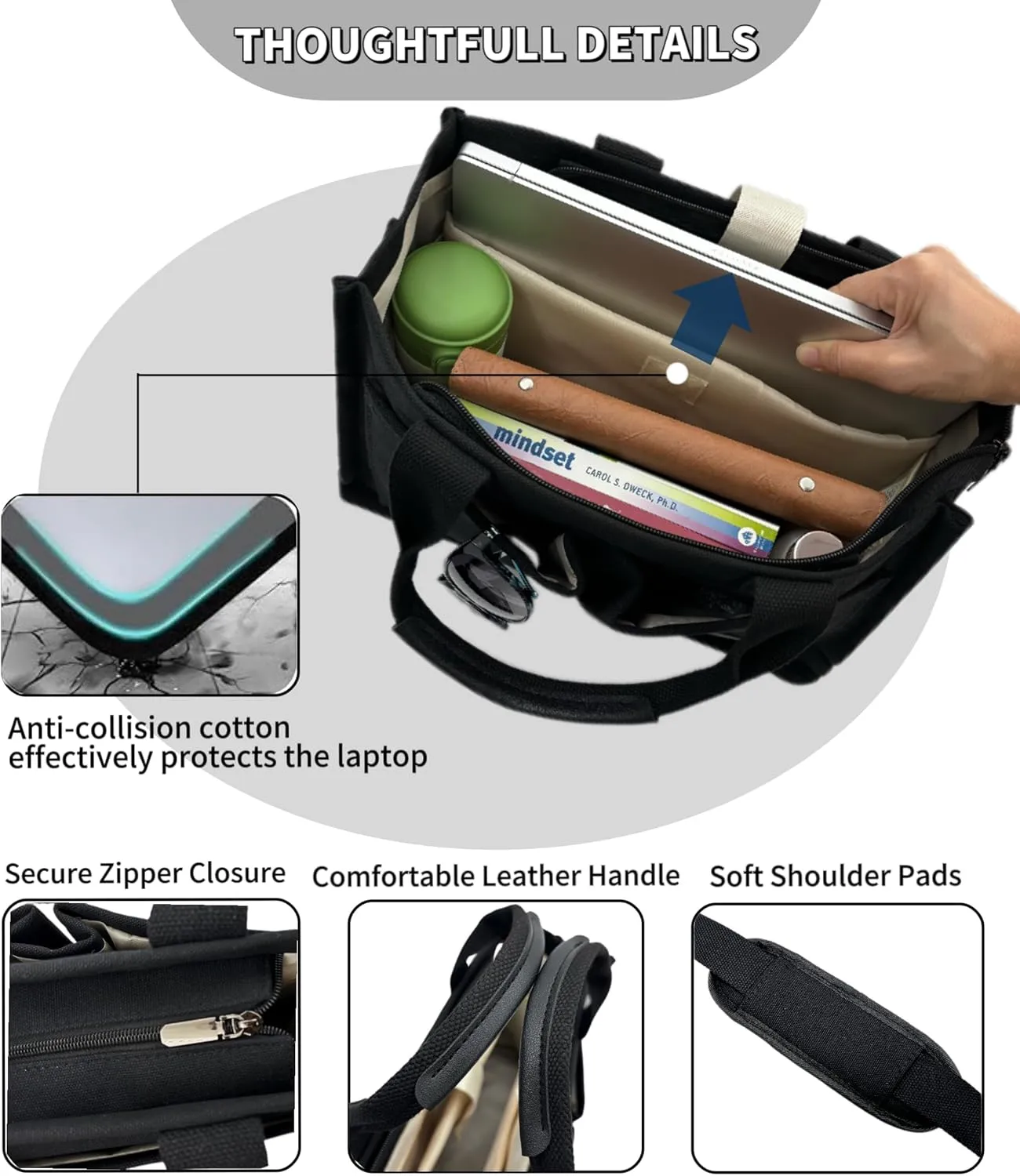Large Canvas Tote Bag for Women Work Tote Bags with Pockets Laptop Crossbody Purses Everyday Bag Handbags for Travel