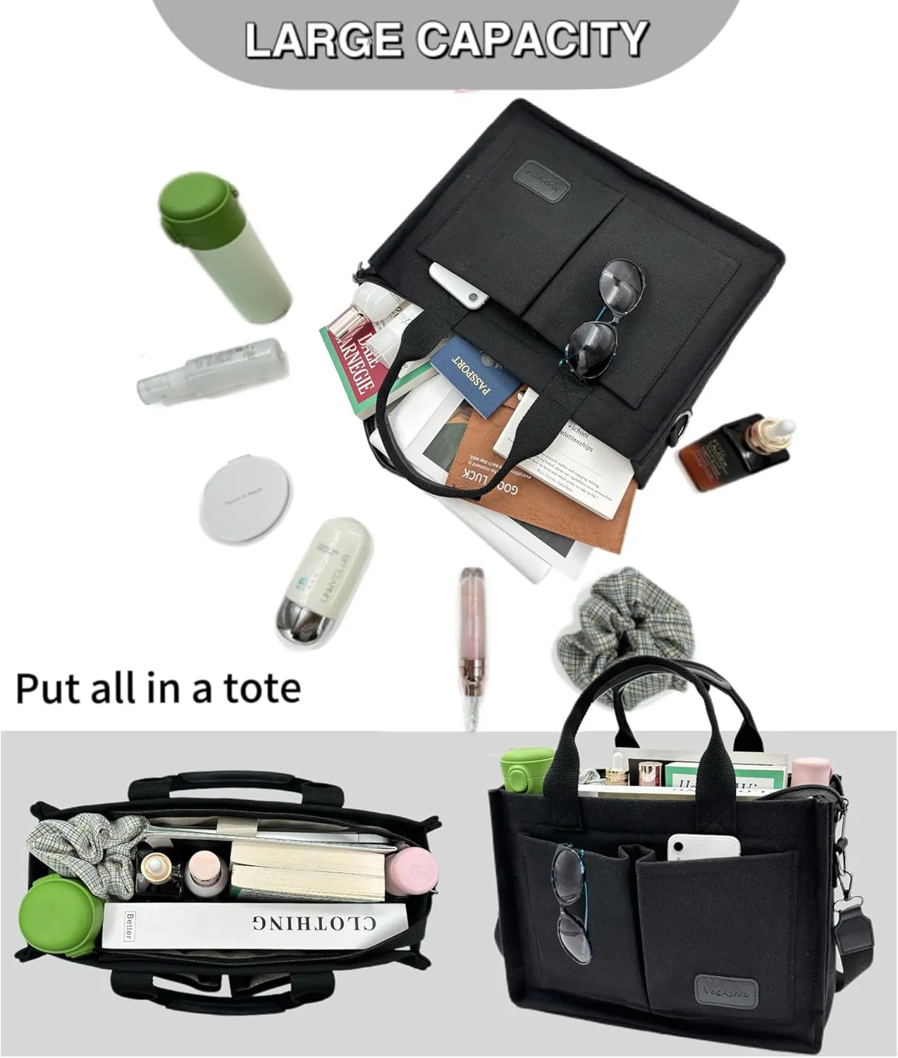 Large Canvas Tote Bag for Women Work Tote Bags with Pockets Laptop Crossbody Purses Everyday Bag Handbags for Travel
