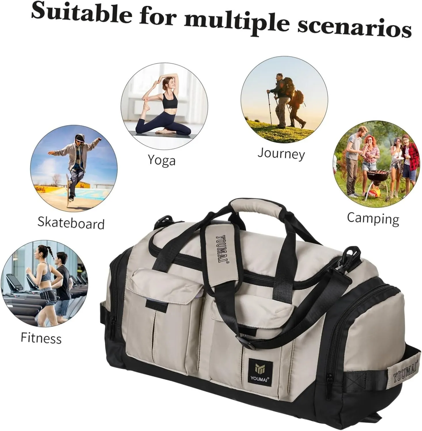 Large Capacity Fitness Tote Carry Bags for Airplanes Overnight Dry Wet Separation Gym Travel Duffel Weekend Bag