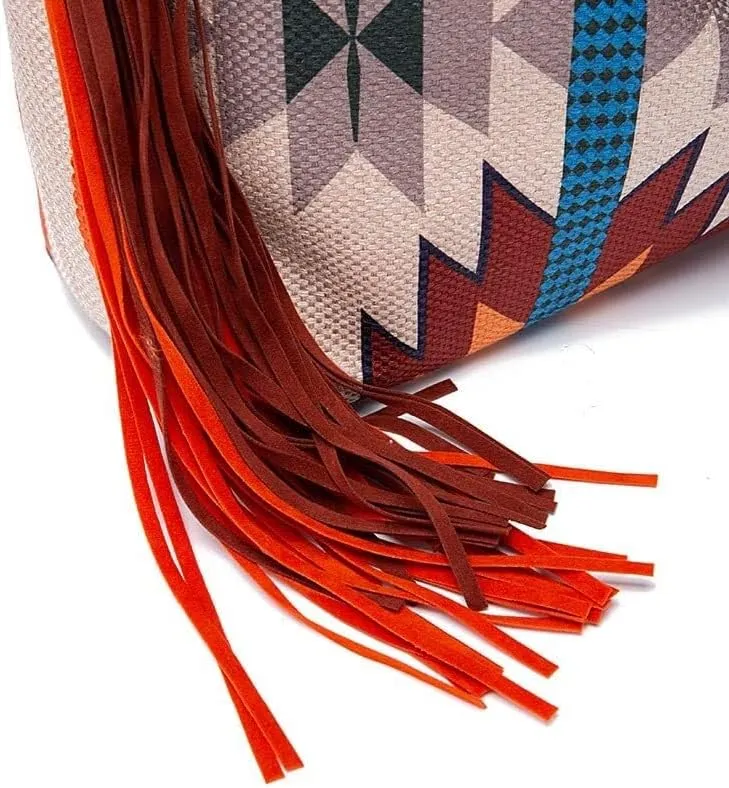 Large Capacity Purses Retro Shoulder Handmade Ethnic Travel Handbags Women's Canvas Tassel Tote
