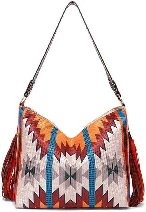 Large Capacity Purses Retro Shoulder Handmade Ethnic Travel Handbags Women's Canvas Tassel Tote