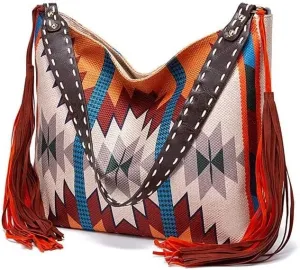 Large Capacity Purses Retro Shoulder Handmade Ethnic Travel Handbags Women's Canvas Tassel Tote