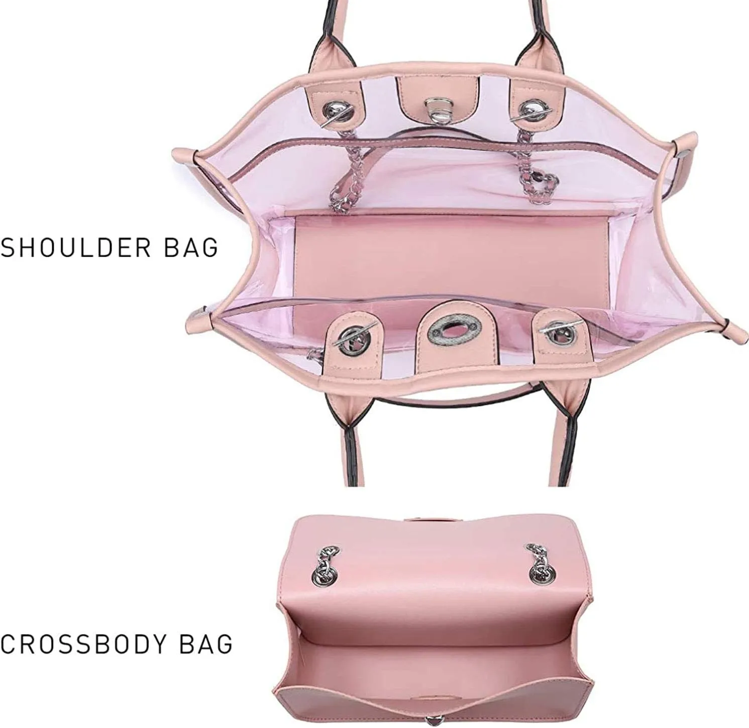 Large Clear Tote Bag Stadium Approved Women Clear Purse for Stadium Events Crossbody 2 in 1 Shoulder Work Bag