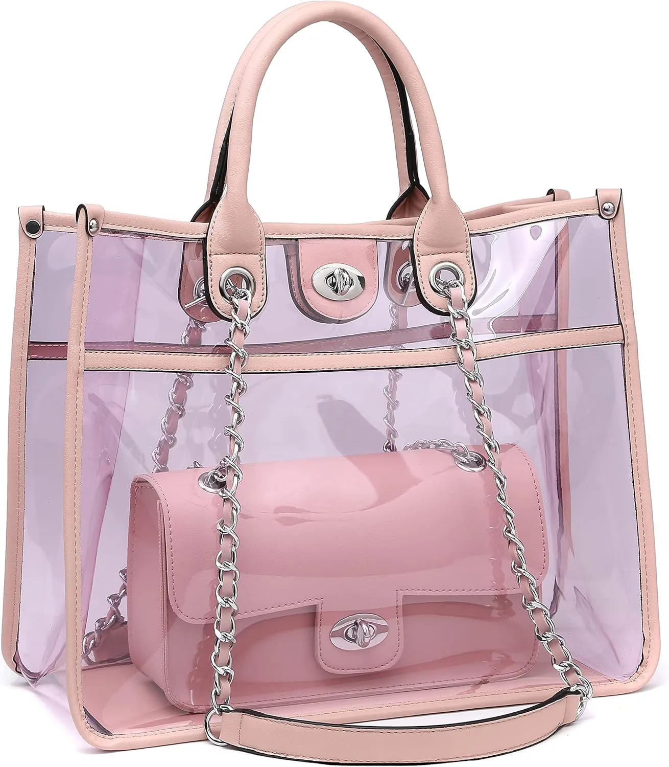 Large Clear Tote Bag Stadium Approved Women Clear Purse for Stadium Events Crossbody 2 in 1 Shoulder Work Bag