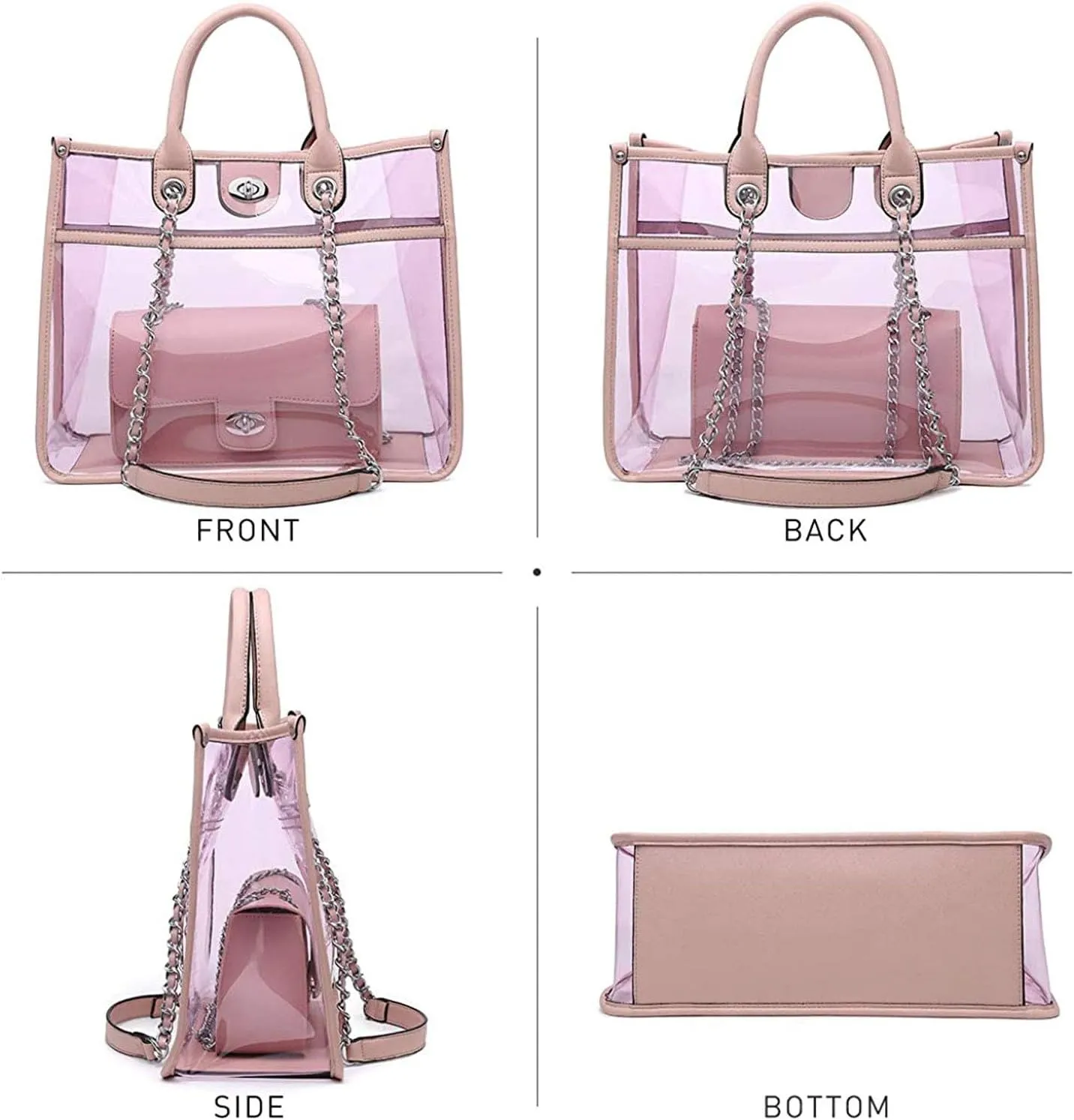 Large Clear Tote Bag Stadium Approved Women Clear Purse for Stadium Events Crossbody 2 in 1 Shoulder Work Bag