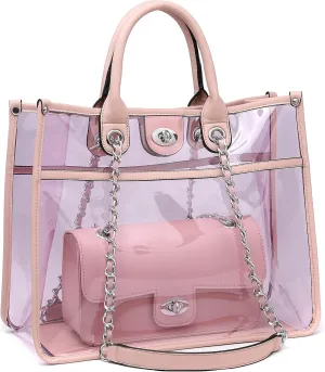 Large Clear Tote Bag Stadium Approved Women Clear Purse for Stadium Events Crossbody 2 in 1 Shoulder Work Bag