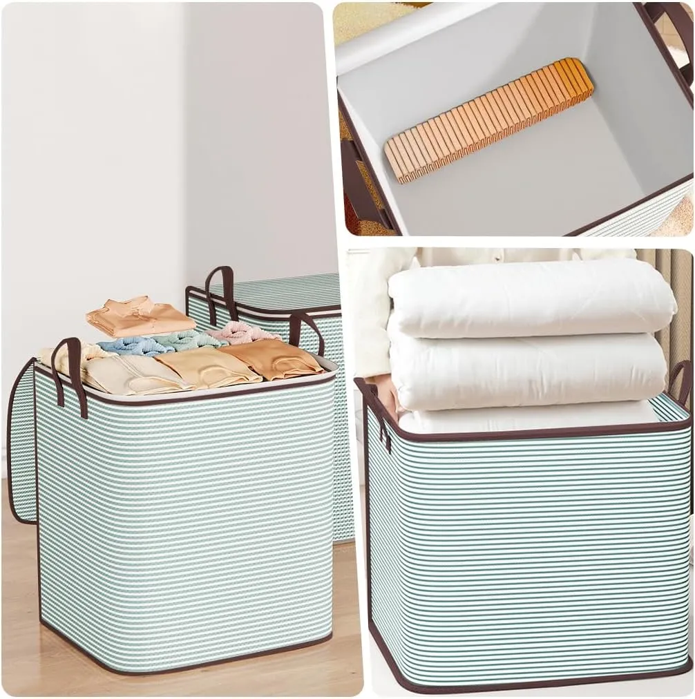 Large Clothes Storage Bins, 4 Pack Foldable Blanket Storage Bags, Storage Containers for with Reinforced Handle and Zippers for Bedroom, Closet, Comforters, Pillows, Toys