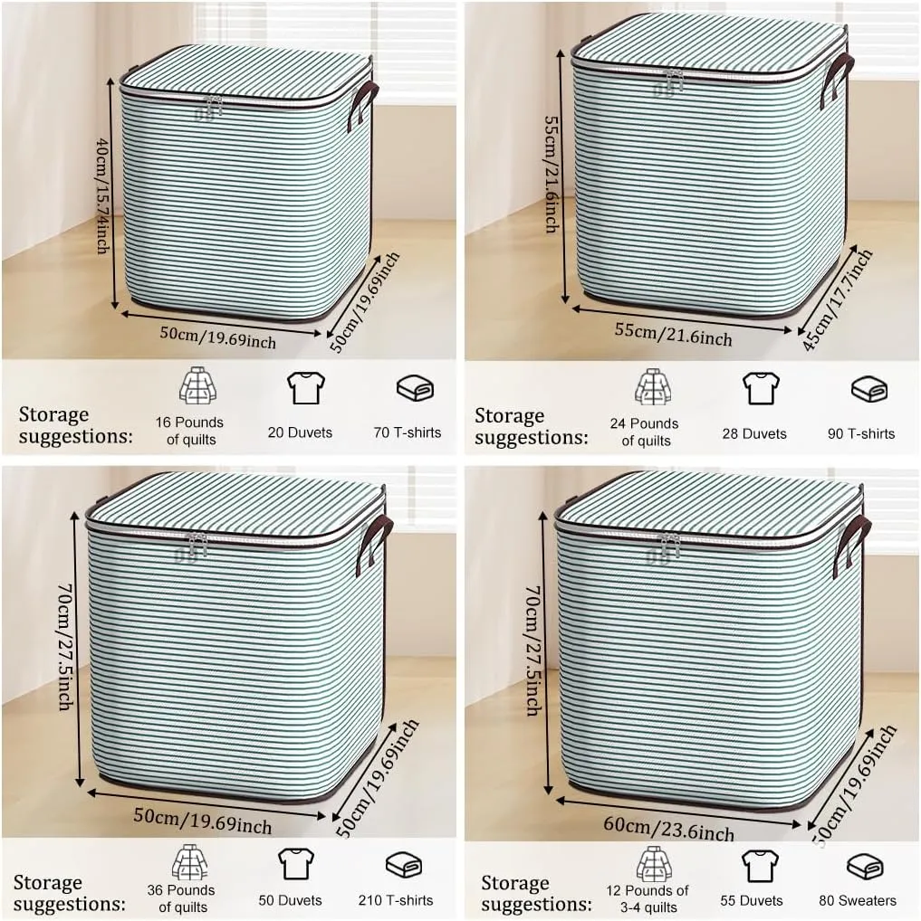 Large Clothes Storage Bins, 4 Pack Foldable Blanket Storage Bags, Storage Containers for with Reinforced Handle and Zippers for Bedroom, Closet, Comforters, Pillows, Toys