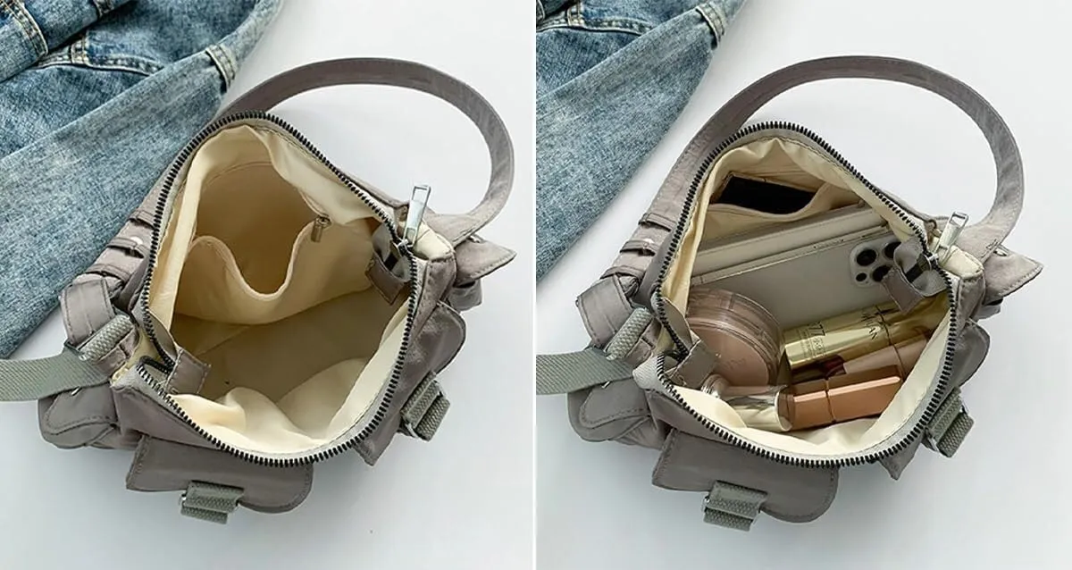 Large Nylon Hobo Tote with Multi Pockets Shoulder & Crossbody Messenger Top-Handle Handbag Purse for Women