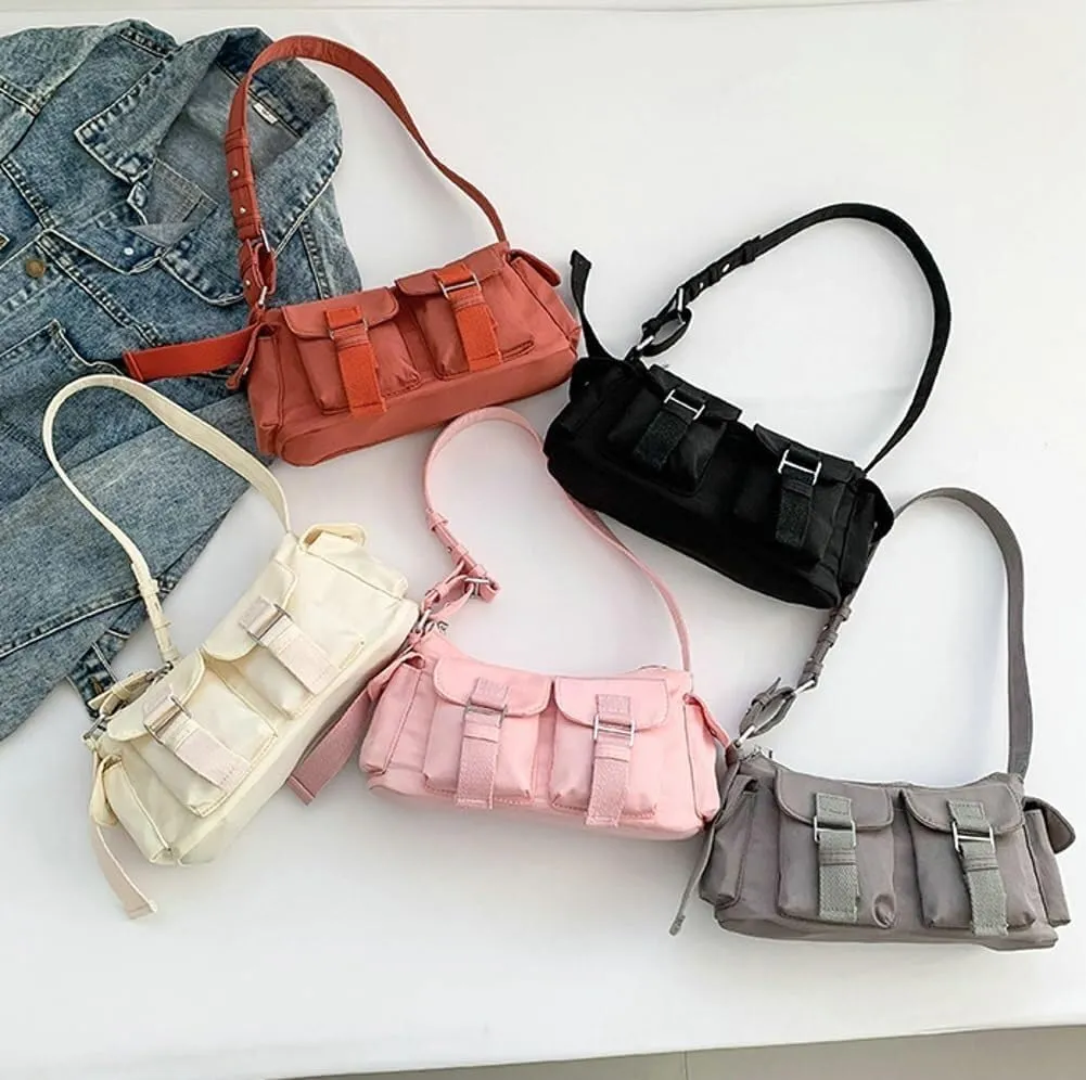 Large Nylon Hobo Tote with Multi Pockets Shoulder & Crossbody Messenger Top-Handle Handbag Purse for Women