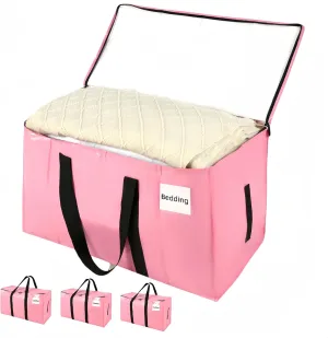 Large Packing Bags for Moving, 4 Pack Moving Bags Heavy Duty with Zippers & Handles, Reusable Storage Totes for Clothes Bedding Laundry Travel Thick Material Alternative to Packing Box, Pink