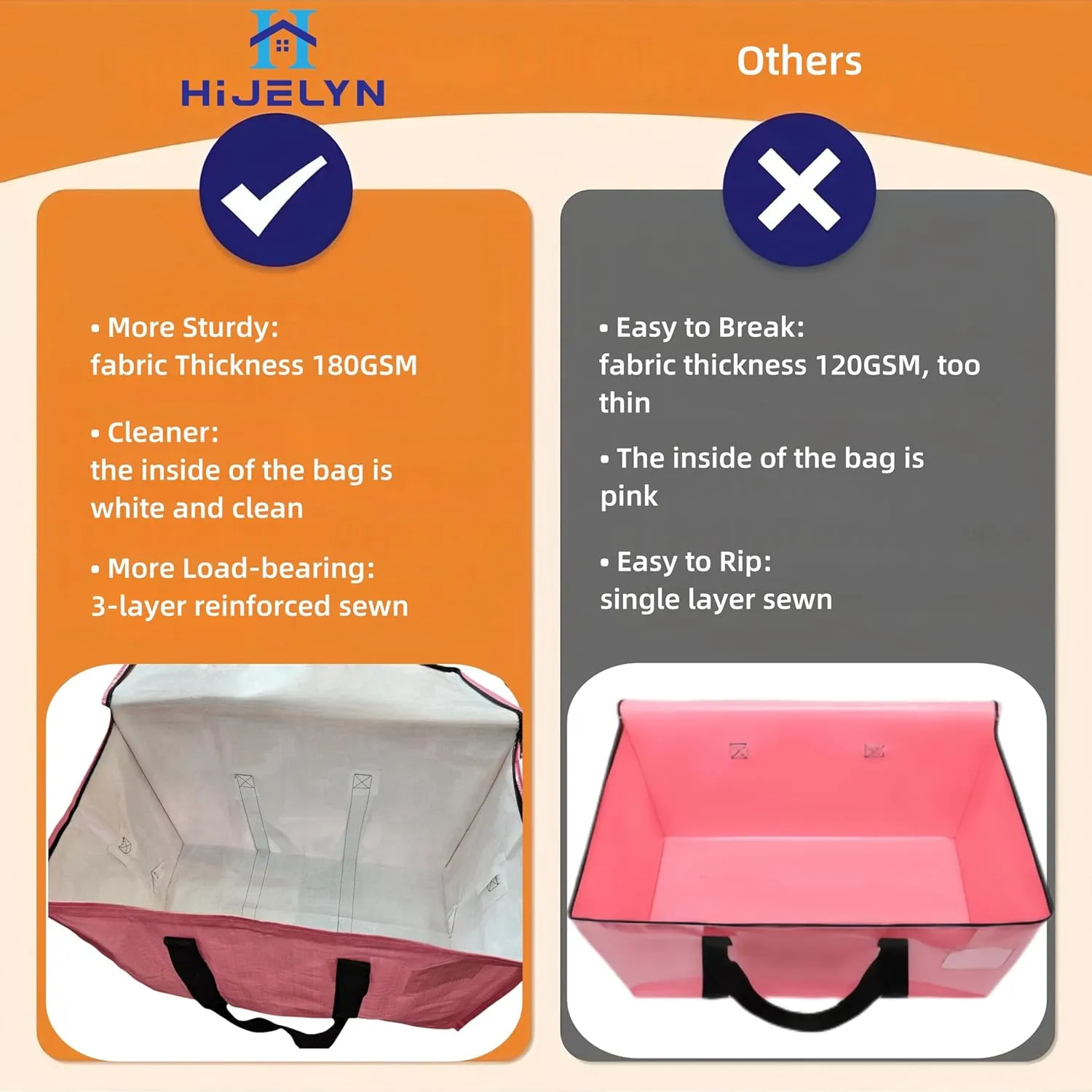 Large Packing Bags for Moving, 4 Pack Moving Bags Heavy Duty with Zippers & Handles, Reusable Storage Totes for Clothes Bedding Laundry Travel Thick Material Alternative to Packing Box, Pink
