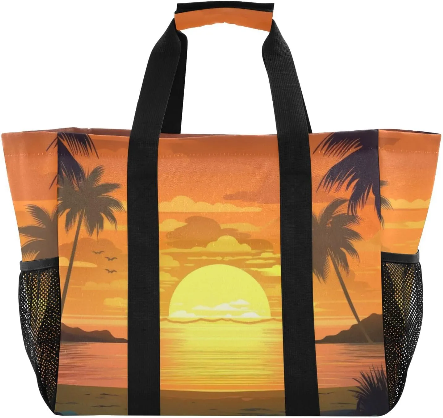 Large Tote Bags Summer Sunset Palm Tree for Women Canvas Tote Purse Reusable Grocery Bags Top Handle Handbags for Travel, Work