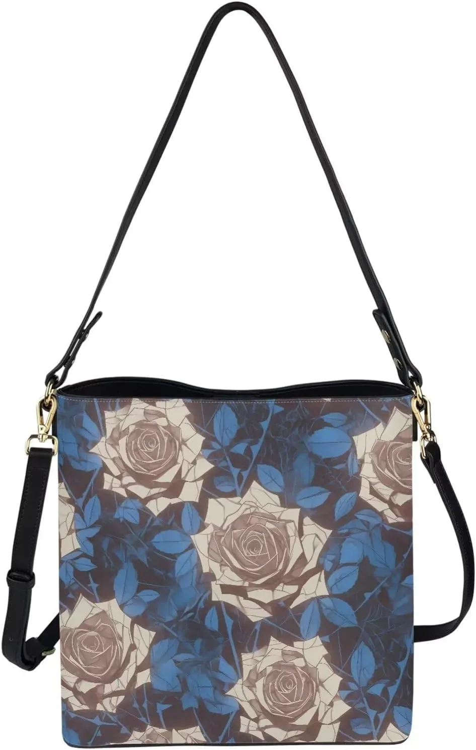 Leather Bucket Tote Bag Purse for Work, Rustic Style Floral Women PU Leather Purse Cross Body Handbag Top Handle