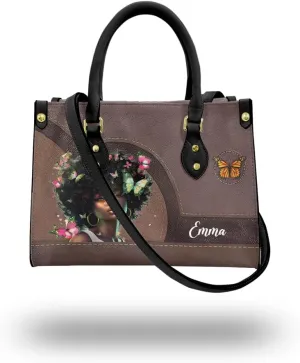 Leather Handbag for Black Women, Custom Name Tote Bag, Mother's Day, Birthday & Christmas Gifts