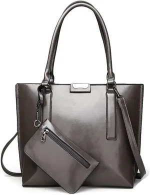 Leather Handbags Purses for Women Glossy Tote Bags Shoulder Satchel Handbag Wallet Wristlets 2-Pcs Set